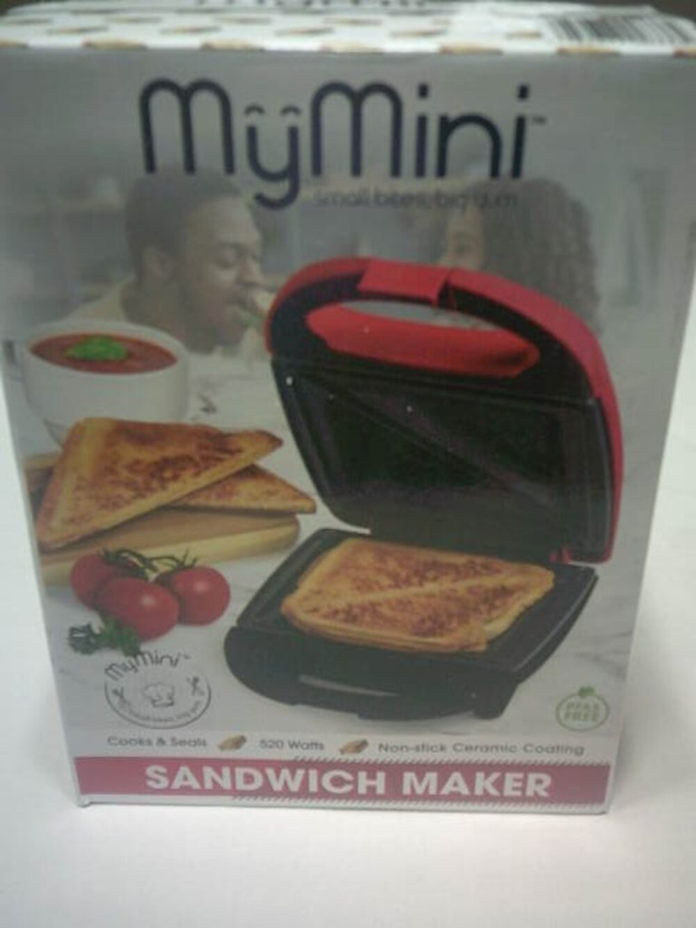 NOSTALGIA MY MINI SANDWICH MAKER RED COMPACT OPEN BOX NON-STICK CERAMIC COATING